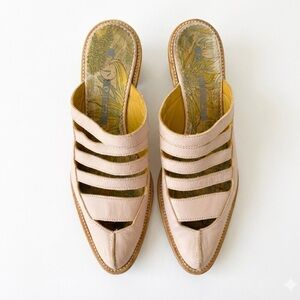 MOSQUITOS Vintage Pink Leather Caged Gladiator Sandals Wooden Heel UK 4/US 6